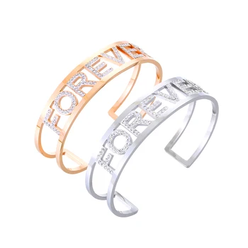 

Fashion Jewelry Bangles for Women Colorful Crystal FOREVER Letters Stainless Steel Open Cuff Bracelets 2020 New