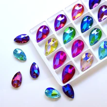 QL Crystal 2020 popular colorful AB Tear Drops Sew On Stones and Crystal Sewing On Rhinestone 2 Holes DIY Garment Dress Making cut and sew dress