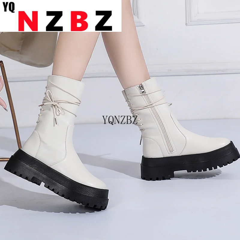 Women's Fashion Boots PU Leather Platform Female Bandage Ankle Boot