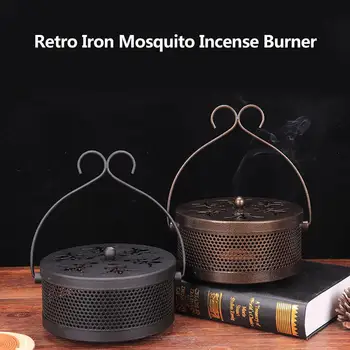 

Handle Fireproof Hollow Metal Iron Mosquito Incense Coil Holder Retro Mosquito Incense Burner Box Container With Handle