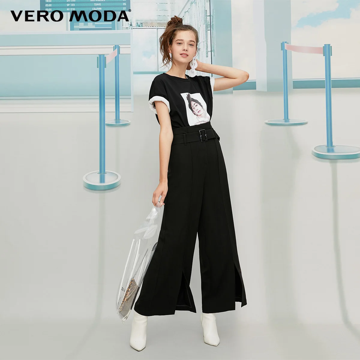 Vero Moda New Vintage Style Women's High-rise Split Cuffs Wide-leg Pants | 319426501 - Цвет: Black