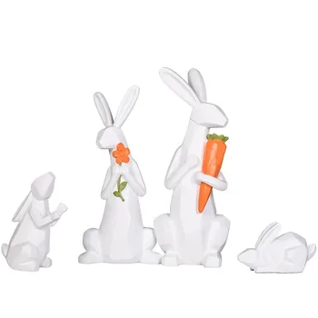 

4 Pcs/set Origami Cute Bunny Art Sculpture Geometric Animals Rabbit Statues Resin Art&Craft Home Decoration Accessories R2494