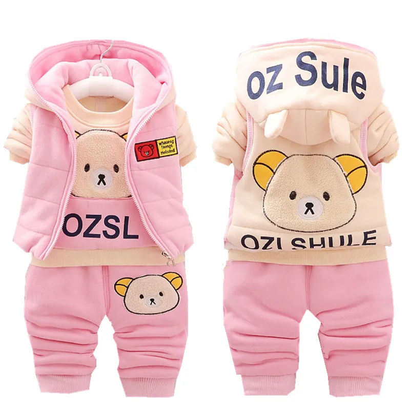 

2021 Autumn Winter Baby Boys Girls Clothing Set Warm Fleece Toddler Clothes T Shirt+WaistCoat+Pants 3PCS Kids Tracksuit Suit