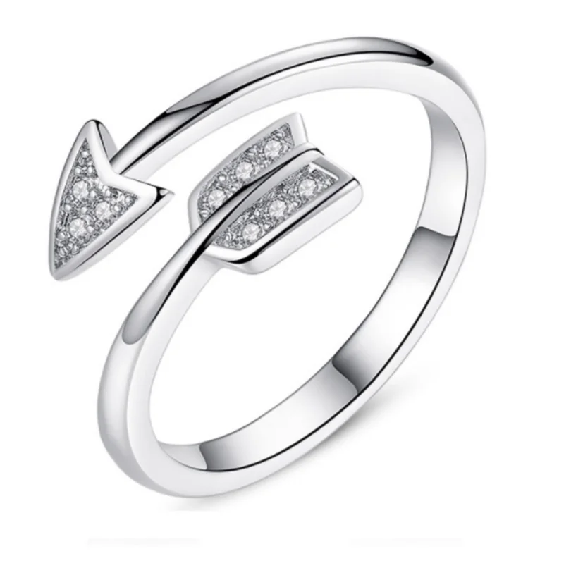 

20PCS New Arrival Silver Plated Arrow crystal rings for women Adjustable Engagement ring arrow women 925 Steling Silver