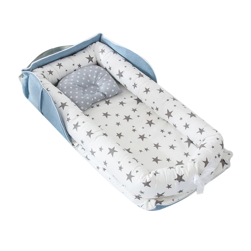 Милая детская люлька, простыни, детская люлька для кровати, портативный детский шезлонг для новорожденной кроватки, дышащее гнездо для сна H - Цвет: Серебристый