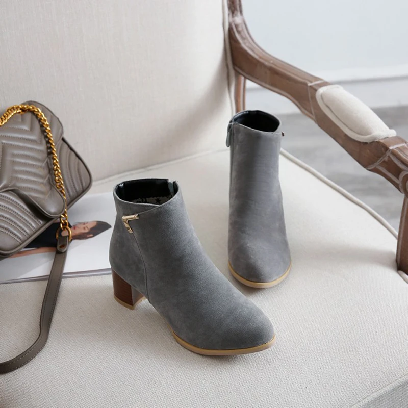 Kolnoo Winter New Style Womens Thick Heels Boots All Matching Classic Dress Boots Large Size 34-50 Evening Fashion Short Shoes