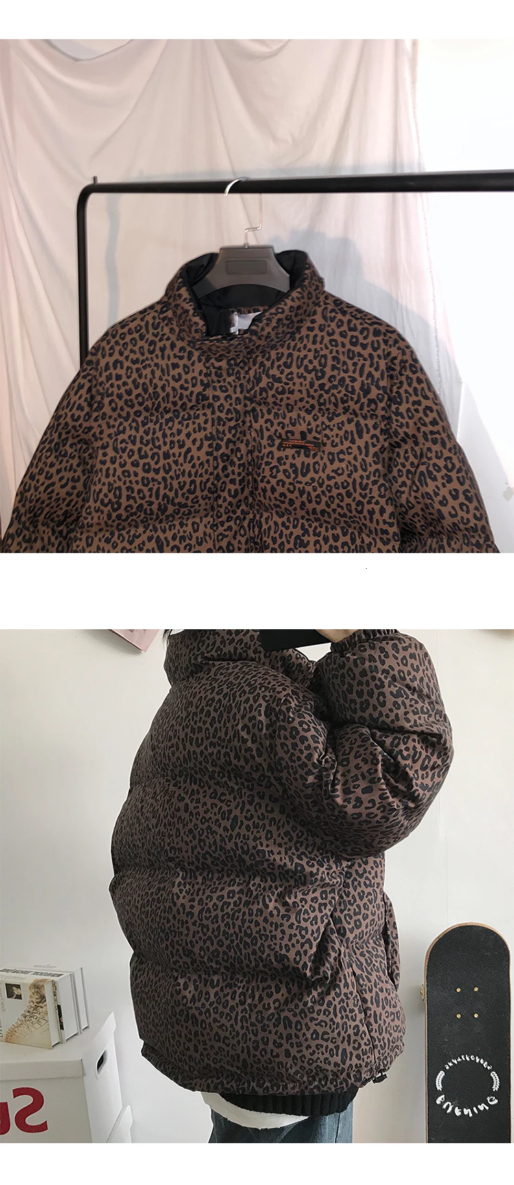 Winter Thick Leopard Jacket Men's Warm Fashion Parka Men Printing Casual Stand Collar Coat Man Loose Cotton Jacket Male Clothes