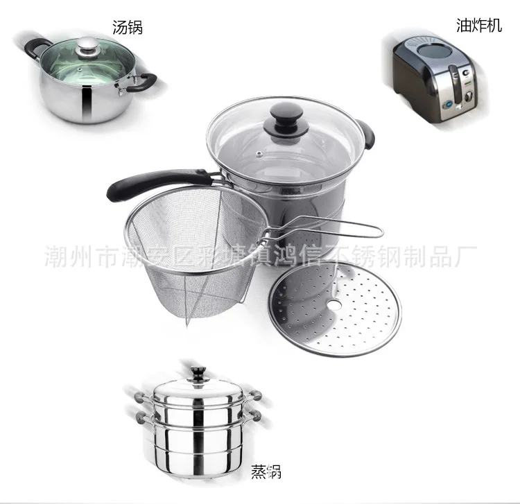 Manufacturers Direct Selling 22 Cm Stainless Steel Multi-Purpose Noodle Pot Stew Pot 304 Single Handle Double Bottom zheng zha M