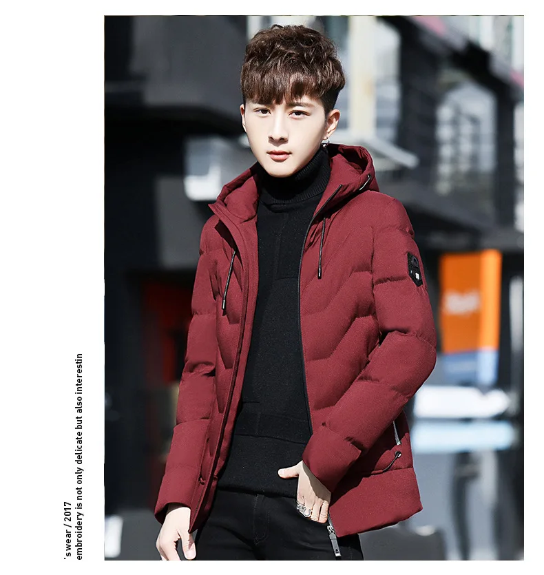Winter MEN'S Wear Long Sleeve Hooded Solid Color Badge Cotton-padded Clothes Fashion Teenager Korean-style Slim Fit Men Thick Co