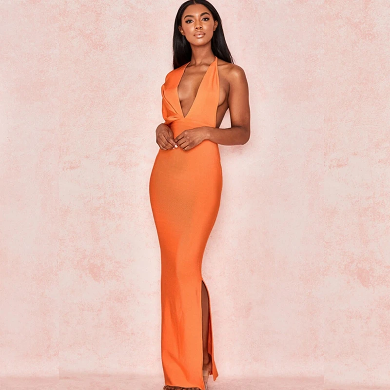 Новинка, женское оранжевое Модное Длинное Платье, Vestidos, элегантное, на одно плечо, облегающее, как у знаменитостей, вечерние, макси платье