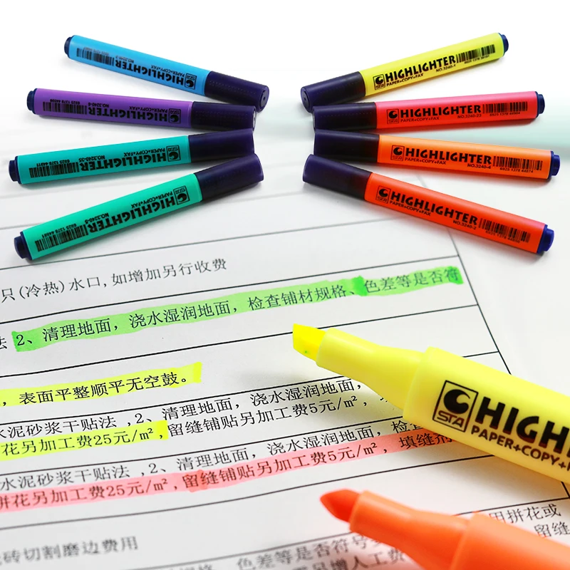 

8 Colors Triangular Barrel Fluorescent Highlighter Pens for Paper DIY Drawing Marker Pen for School Office Supplies Stationery