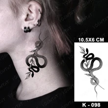 Snake Temporary Tattoo Sticker Leaf Branch Neck Sexy Black Fake Tatu Face Shoulder Arm Men Women Glitter Kids Tato Body Art 2021