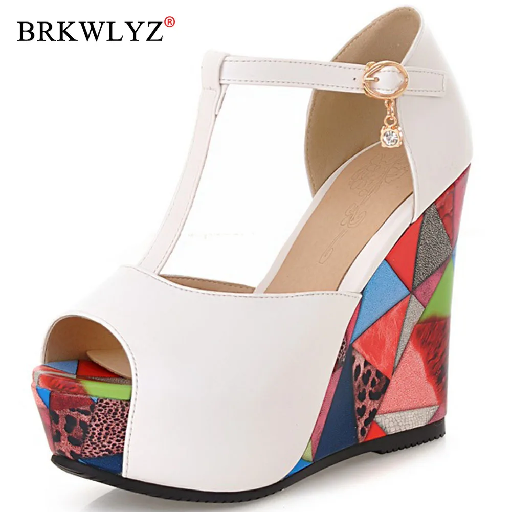 

Fashion Lady Summer Sandals Peep Toe Geometric High Wedges Pearl Sandals Women Platform Shoes Woman