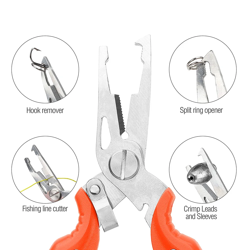 DONQL Multifunctional Fishing Pliers Scissors Line Cutter Hook Remover Fishing Clamp Accessories Tools With Lanyards Spring Rope (10)