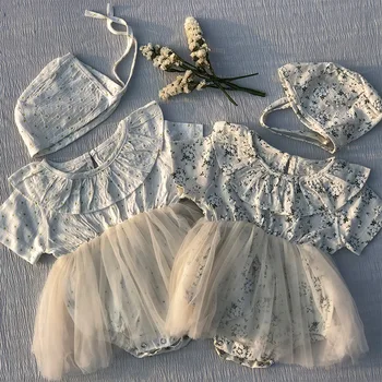 

Newborn Baby Girl Bodysuit Small Daisies Summer Girls Dress Cotton Ruffle Baby Jumpsuit Short Sleeve Lace Princess Dress