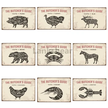 

Vintage Seafood Cow Metal Tin Signs Poster Restaurant Decor Poster Animal Sheep Fish Shrimp Crab Retro Wall Sticker Decor