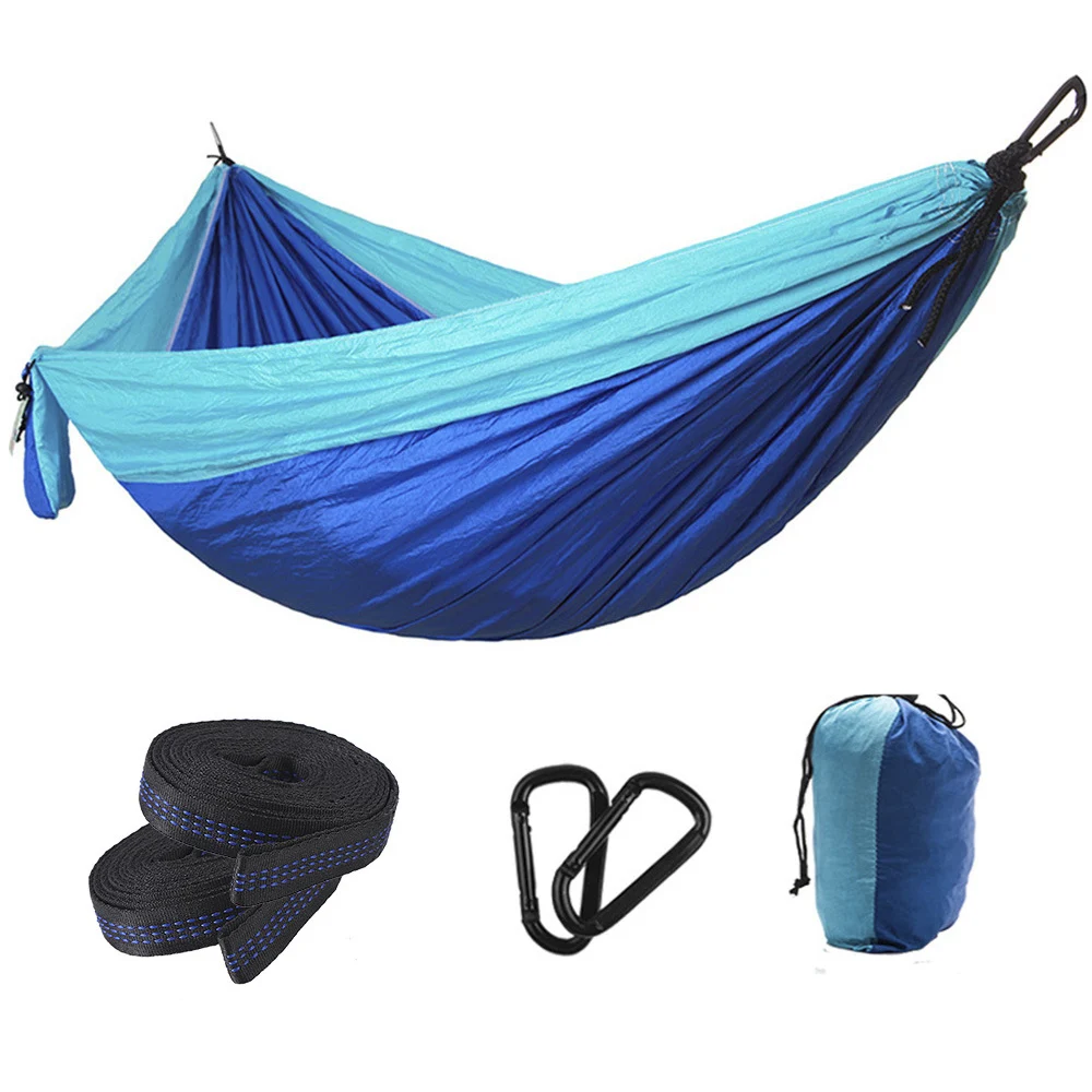 Upgrade Camping Hammock with Double Hammock Tree Straps Portable Parachute Colorblock Nylon Hammock for Backpacking Travel