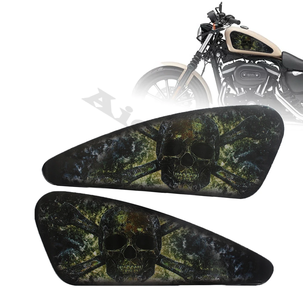 Asphalt skull Аксессуары для мотоциклов наклейка топливного бака 3D наклейка для Harley Sportster XL 883 1200 48 72 Кафе Racer Street Tracker Bobber Scramb - Цвет: Asphalt skull