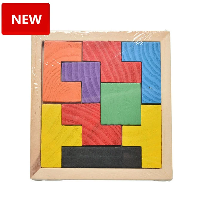 

1set Funny Wooden Tangram Brain Teaser Puzzle Tetris Game Educational Baby Child Kid Toy for children 9 pieces Tetris