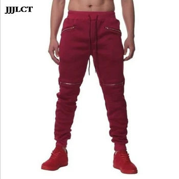 

European and American style double pocket zipper personality design men's sweatpants men's slim stitching casual pants