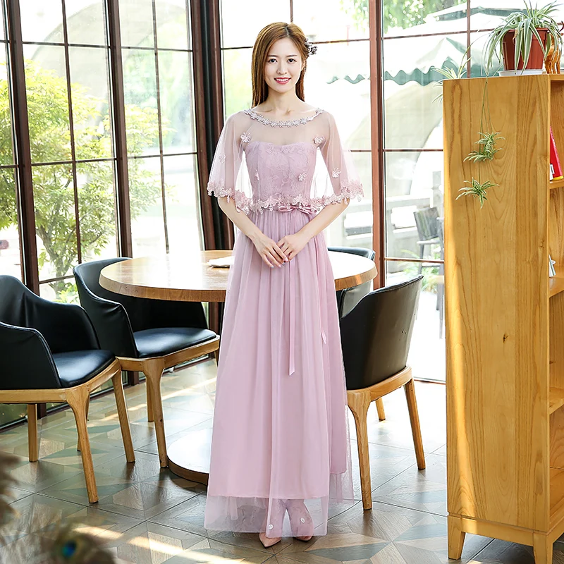 S2 long pink Длинное платье для свадебной вечеринки для женщин Бордовые Платья для подружки невесты сестра Тюль с v-образным вырезом сексуальное платье для выпускного вечера цвета шампанского vestidos mujer - Цвет: S2 long pink
