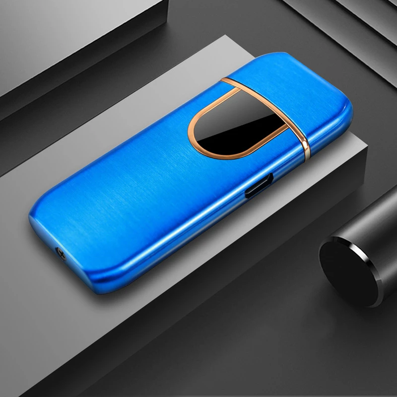 Креативная ультратонкая USB зарядка, Индукционная зажигалка с отпечатком пальца, металлическая ветрозащитная Электронная зажигалка, подарок