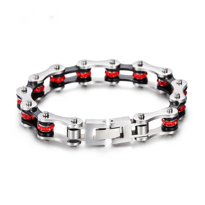 Панк красный кристалл мотоцикл браслет цепочка черный и белый два цвета женский браслет с фигуркой велосипеда 316L ювелирные изделия из нержавеющей стали