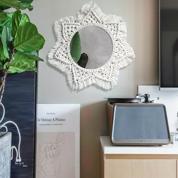 

Bohomian Antique Circle Macrame Wall Mirror Fringe Hanging Cotton Woven Big Bedroom Living Room Decorative Mirror Tapestry