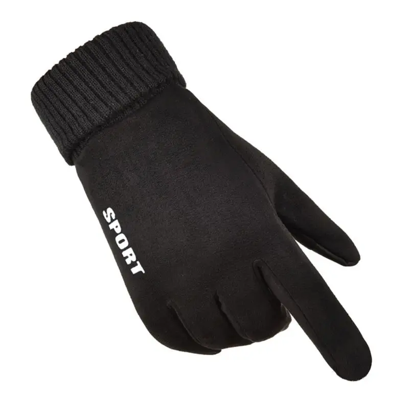 Mens Winter Thick Plush Lining Suede Stretch Gloves Touchscreen Thermal Ribbed Cuff Snow Ski Driving Sports Mittens Wrist Warmer