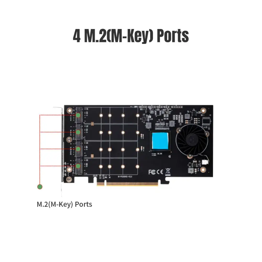 QUAD NVMe Ports To PCIe X16 Interface X8 Bandwidth) Bifurcation Riser