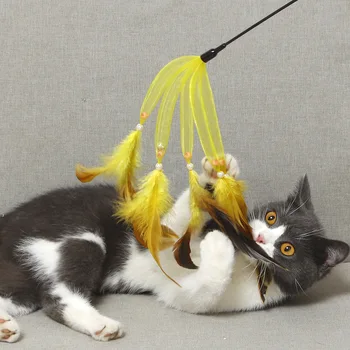 

Cat toy 20 Years New Style Interactive Cat Teaser Glass Steel Prong Gradient Feather Cat Teaser