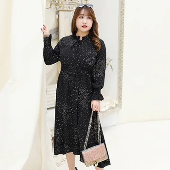

Women's Spring Chiffon Polka Dot Dress Plus Size Knee Length Casual Dress 100 kg Can Wear
