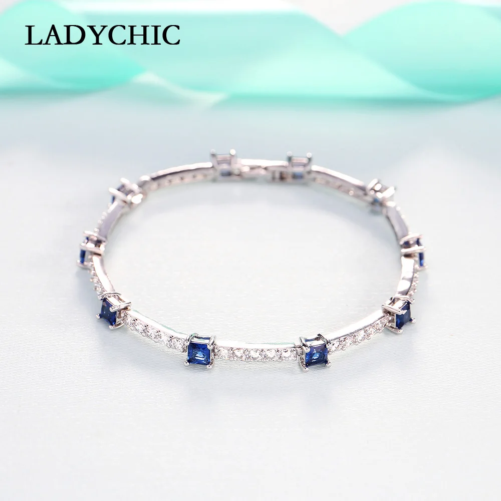 LADYCHIC Модный Синий и Красный кубический циркон браслеты для женщин Свадебная вечеринка изысканный кристалл серебряный цвет браслет подарок LB1002