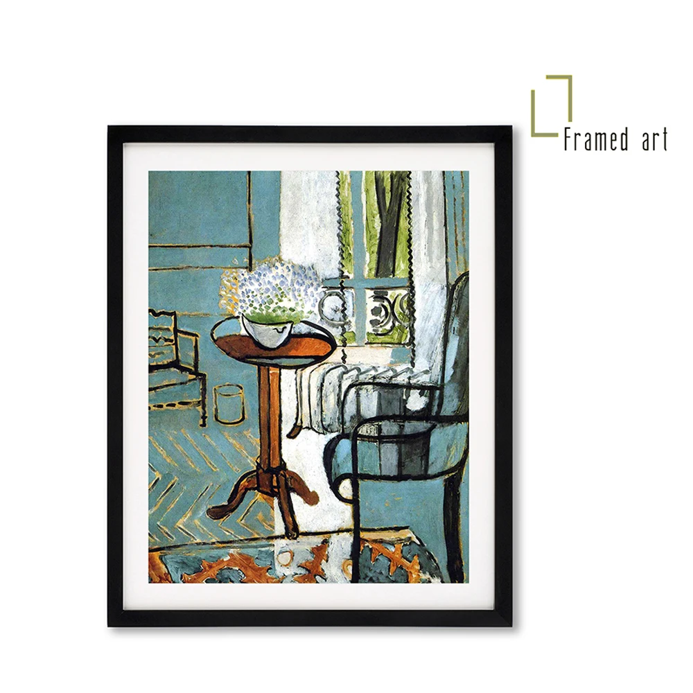 

Matisse framed artwork Interior with a Goldfish Bowl aluminum picture frame with matboard 30x40cm
