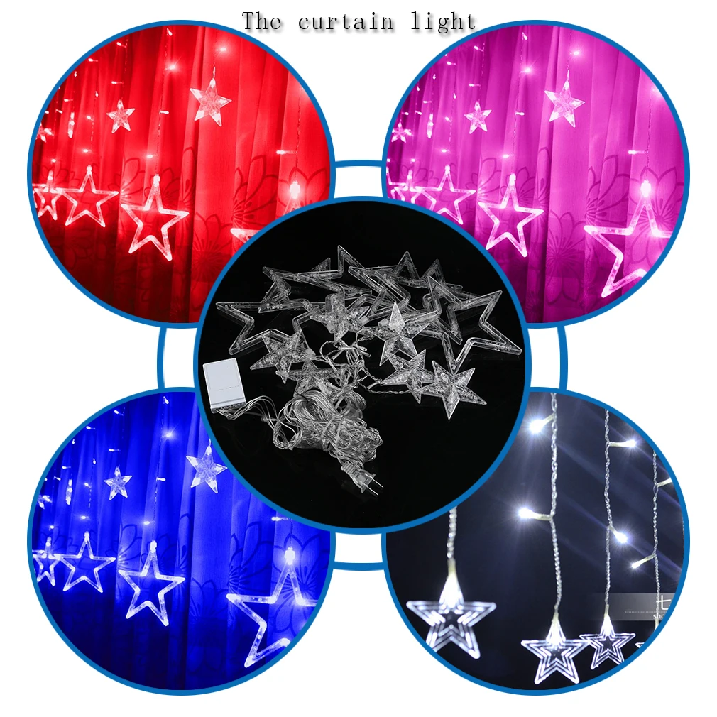 PVC Bulbs Globes Balls Five Pointed Star Fairy String Lights LED Lamps Christmas Party Decoration 220V LED Star Curtain Light