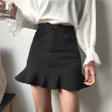 Юбка-Русалка с оборками, высокая талия, кавайная женская короткая мини-юбка, миниатюрная юбка, юбка Faldas Cortas Gonne goning Saia