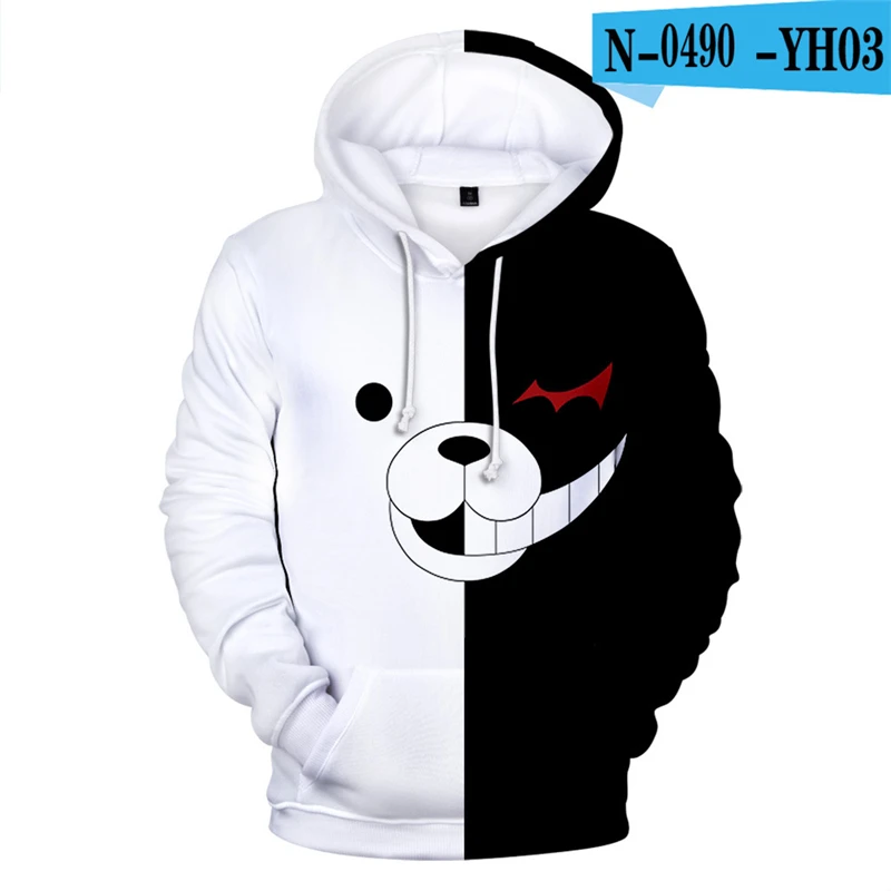 Danganronpa толстовка с капюшоном черный белый медведь Монокума негабаритных Moletom Аниме толстовки длинный рукав 3d печатных игровая одежда