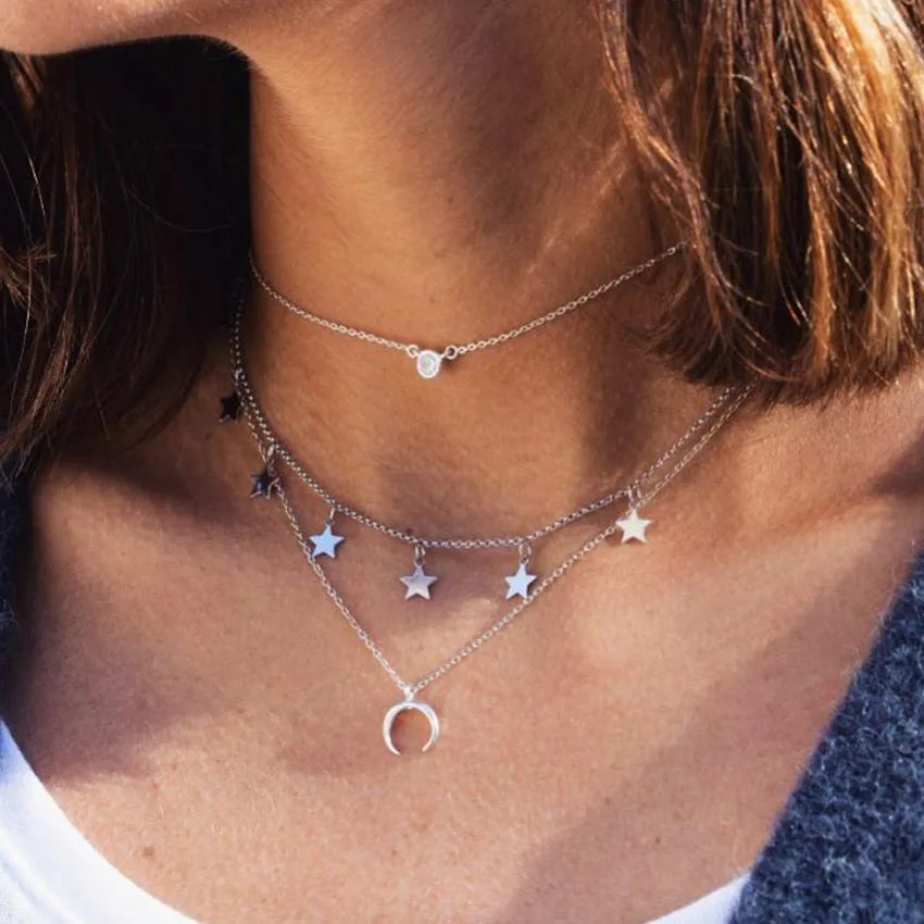 Boho Star колье-чокер с Луной женские хрустальные чокер ожерелье s Подвески collier femme collares Многослойные colar ketting