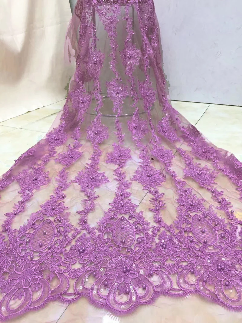 Бесплатная доставка (5 ярдов/шт.) вышитая сиреневая африканская французская