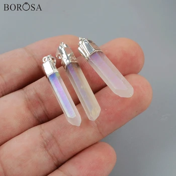 

1Piece Gold/Silver Color Aura Angel Quartz Titanium AB Crystal Point Faceted Pendant Crystal Quartz Bead for Necklace G1395