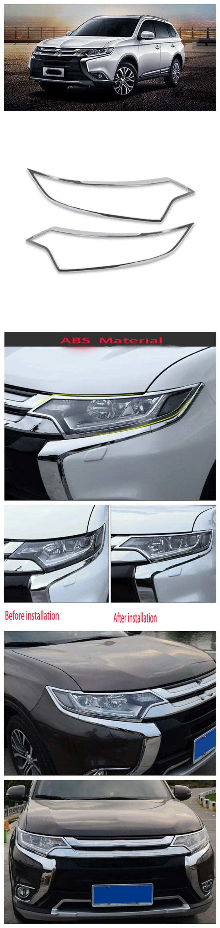 Автомобильный Стайлинг до для Mitsubishi Outlander Samurai ABS Хром Передняя фара Крышка лампы