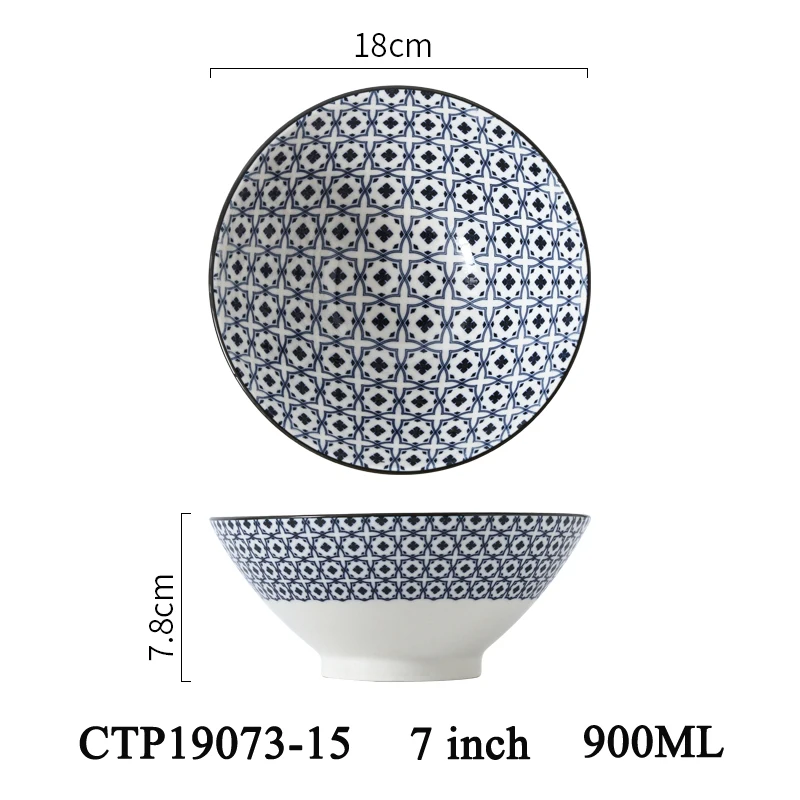 CTP19073-15 Керамическая миска, лапша, суп, рис, мульти-узор, японский простой стиль, посуда, Ретро стиль, для дома, CTP19073 - Цвет: CTP19073-15