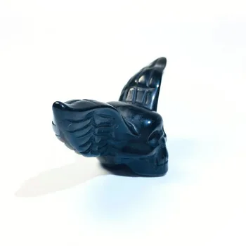 

Natural Black Obsidian Wings skull Crystal Craft Statue Reiki Stone Figurine Home Decor Quartz Art Healing Guardian