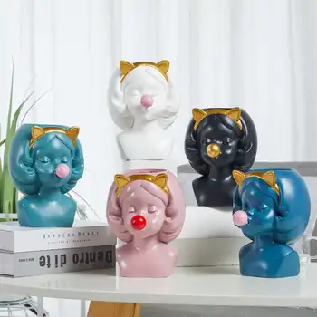 

Cute Girl Blowing Bubbles Succulent Planters Vinyl Flower Pot Nordic Vase for Home Tabletop Decor Various Styles Flowerpot