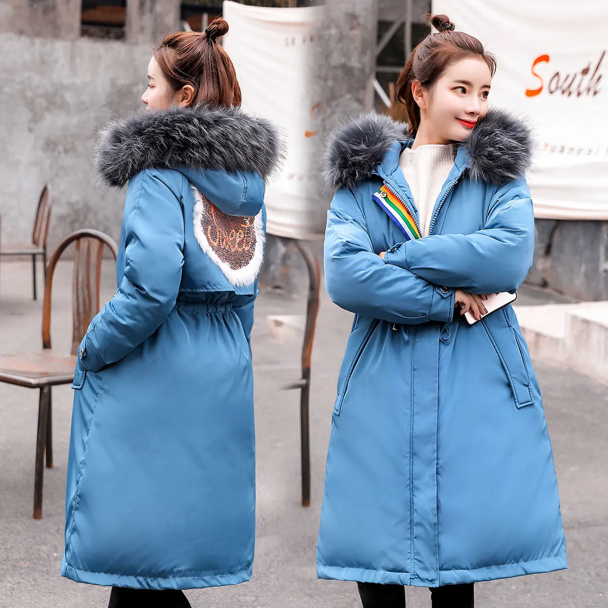 

2019 Winter New Style Korean-style Cotton Coat INS Hong Kong Style Warm Hooded Large Fur Collar Mid-length Slimming BF Cotton-pa