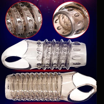Men's Penis Rings Reusable Dick Extender Sleeve Delay Ejaculation Erection Glans Cover Enlargement Sex Toys For Men Ring Cock 6