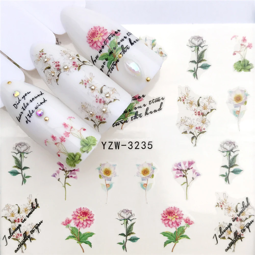 Color Butterfly Series Nail Watermark Sticker Flower Leaf DIY Spring And Summer New Cherry Blossom Ball Tree Purple