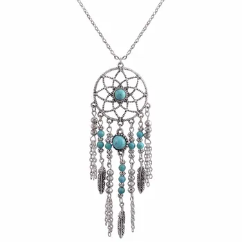 

Women's Necklace Bohemian Style Feather Turquoise Long Tassel Chain Charm Sweater Necklace Necklace Women's Fashion Jewelry