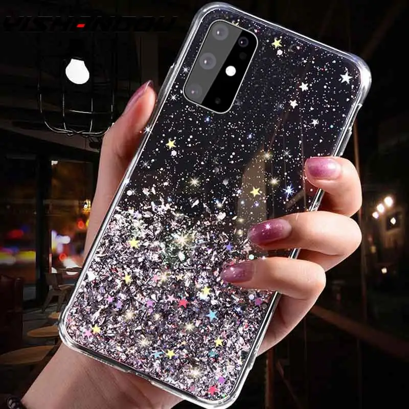 

Glitter Bling Sequins Case For Samsung S20 Ultra Note 10 S10 9 Plus A50 A70 A51 A71 A81 A91 Epoxy Star Transparent Soft TPU Case