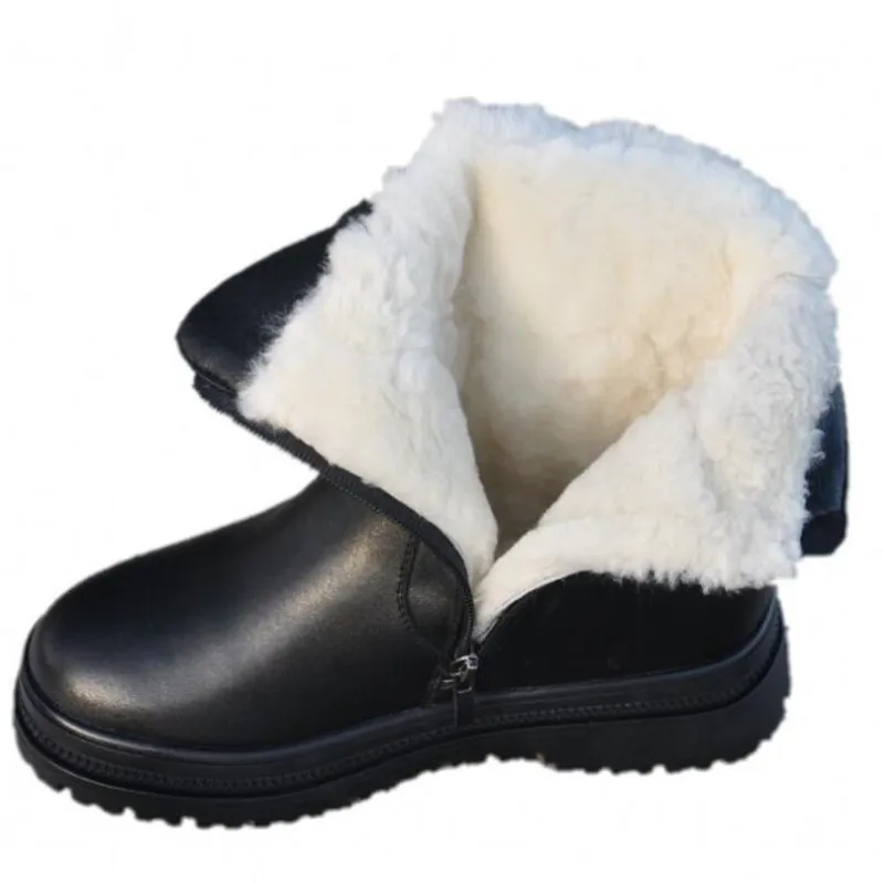Новинка; модные ботинки из воловьей кожи; женские зимние ботинки; теплые зимние ботинки на плоской нескользящей подошве; удобная обувь из натуральной кожи; женские ботинки; Цвет Черный